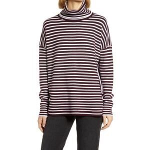 French Connection Striped Turtleneck Sweater XS EXTRASMALL Evening Wine/White